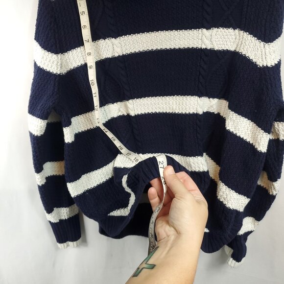 Gap Chunky Knit Turtleneck Navy Blue White Stripe Lng Slv Sweater Sz XL - Picture 10 of 12